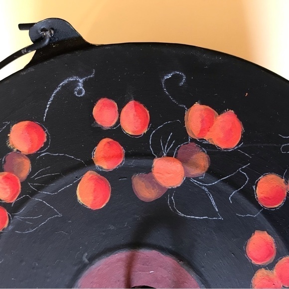 Cottagecore Hand painted Toleware Tin Bucket w/ Lid, Features a Fruit Motif - Picture 8 of 16